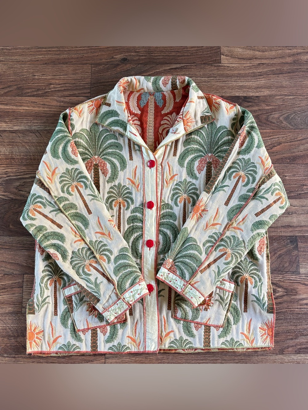 VTG Yak Magik Reversible Palm Tree Tapestry Jacket Boho Women's XL
